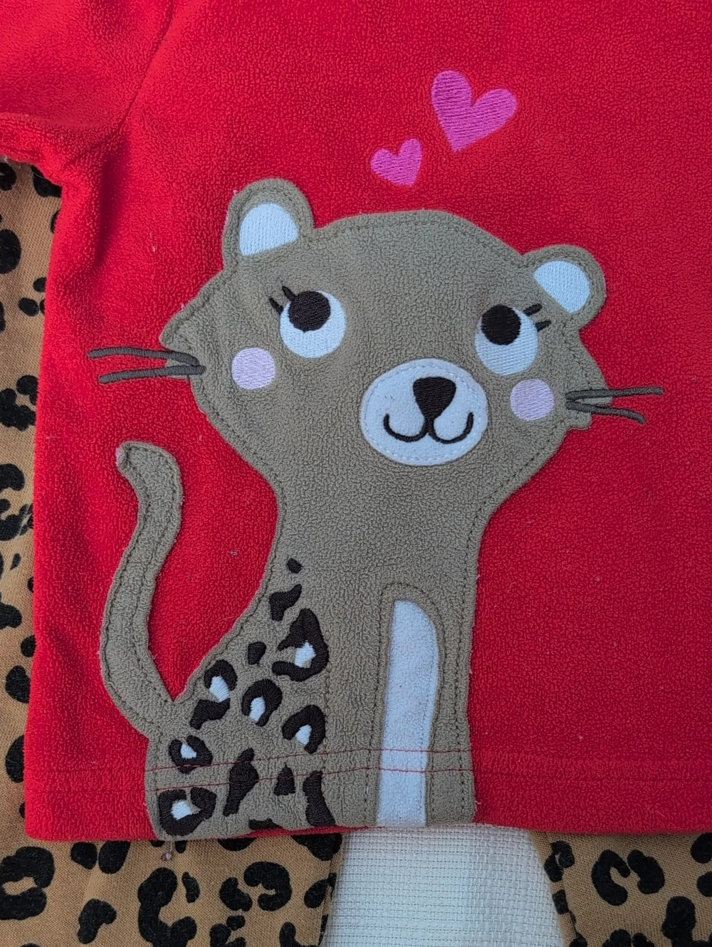 Orange Set Leopard Applique Fleece Long Sleeve Top And Leopard-Print Pants 2T